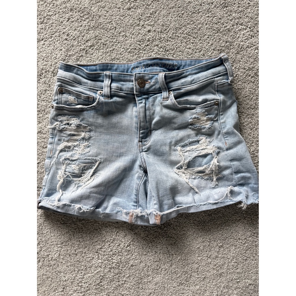American Eagle Next Level Stretch Distressed Denim Shorts Light Wash Womens 8